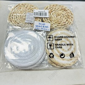 6Pcs 3 Styles Handmade Hot Pads with Corn Straw Woven Placemats, Heat Insulation Pads, for Dining Table Cotton