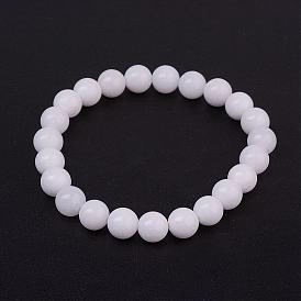 Natural White Jade(Dyed) Stretch Bracelets, Round