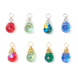 8Pcs 4 Colors Electroplate Glass Pendants, Teardrop, With Copper Wire, Faceted