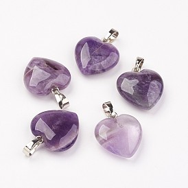 Natural Gemstone Pendants, Heart, with Brass Findings, Platinum
