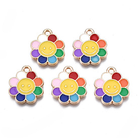 Emaille Anhänger Legierung, Licht Gold, cadmiumfrei und bleifrei, Sonnenblume