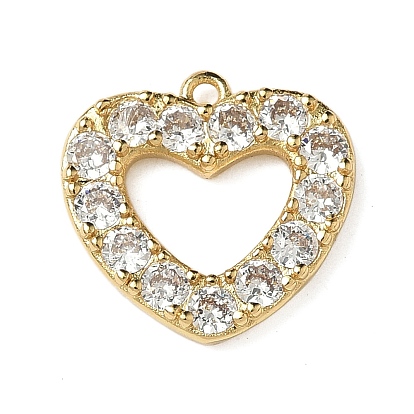 Латунные микро проложить кубического циркония подвески, полые прелести сердца, стойки покрытие, долговечный, без кадмия и без свинца