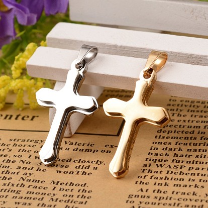 Ion Plating(IP) 304 Stainless Steel Latin Cross Pendants, 35x18x3mm, Hole: 3x6mm