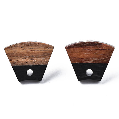 Opaque Resin & Walnut Wood Stud Earring Findings, with 304 Stainless Steel Pin and Hole, Two Tone, Trapezoid