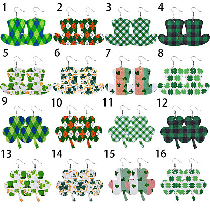 Серьги-подвески из искусственной кожи ко Дню Святого Патрика, платина
