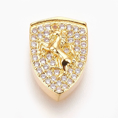 Латунные микро проложить кубического циркония бусы, без свинца, без кадмии и без никеля, долговечный, щит с лошадью, прозрачные