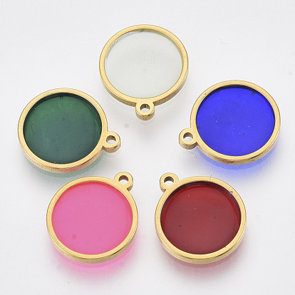 201 Stainless Steel Pendants, with Epoxy Resin, Flat Round