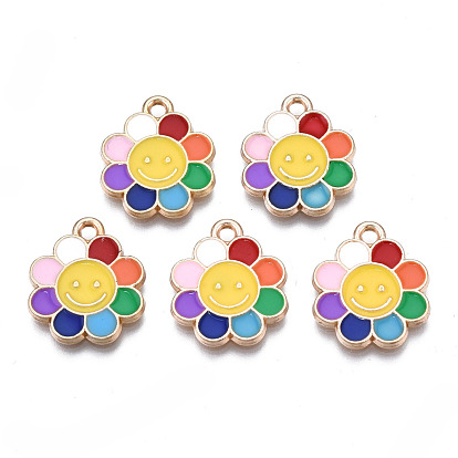 Emaille Anhänger Legierung, Licht Gold, cadmiumfrei und bleifrei, Sonnenblume