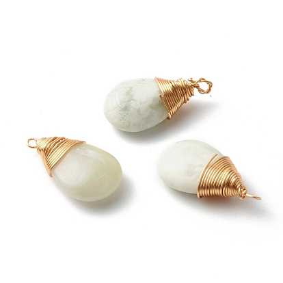 Natural New Jade Pendants, with Real 18K Gold Plated Eco-Friendly Copper Findings, Teardrop