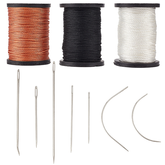 3 Rolls 3 Colors Braided Nylon Thread, with 1 Set Iron Beading Needles, Jewelry Tools
