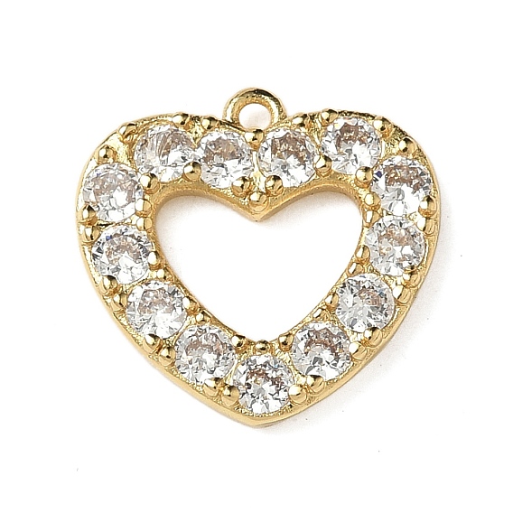 Латунные микро проложить кубического циркония подвески, полые прелести сердца, стойки покрытие, долговечный, без кадмия и без свинца