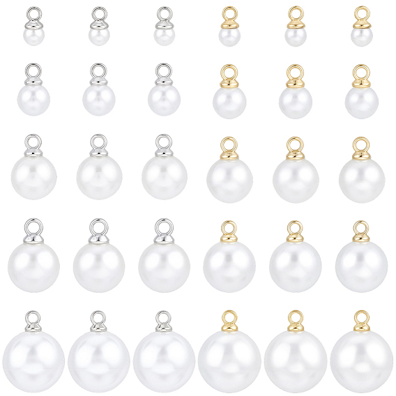 100 шт. 10 стили подвески из АБС-пластика с жемчугом, круглые, с петлей из сплава