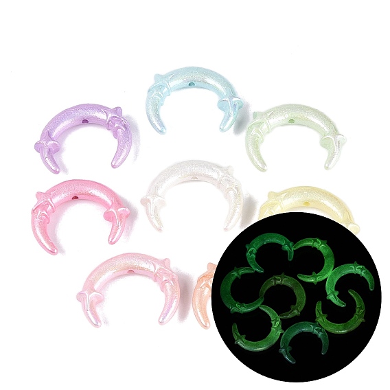 Luminous UV Plating Opaque Acrylic Beads, Iridescent, Moon & Star, Glow in the Dark, Textured