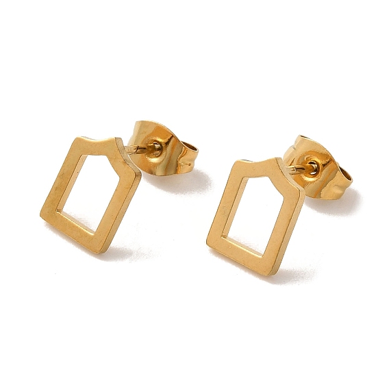 PVD Vacuum Plating 304 Stainless Steel Stud Earrings, Hollow Polygon