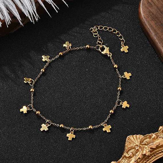 304 из нержавеющей стали крест шарм браслеты, браслеты, с 304 из нержавеющей стали Lobster Claw застежками