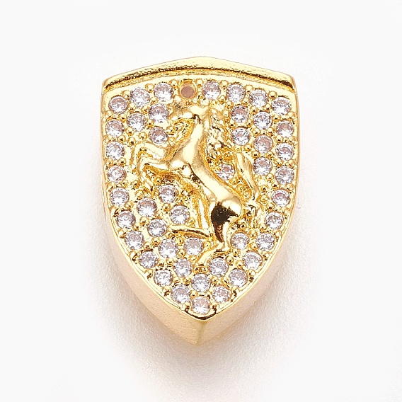 Латунные микро проложить кубического циркония бусы, без свинца, без кадмии и без никеля, долговечный, щит с лошадью, прозрачные