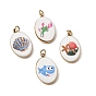Printed 304 Stainless Steel Pendants, Oval Charms, Ion Plating(IP), Long-Lasting Plated, Golden