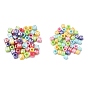 Plating Opaque Acrylic Beads, Iridescent, Cube with Letter