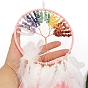 Wire Wrapped Gemstone Chip Tree of Life Hanging Decoration, for Home Decoration, Woven Net/Web with Feather