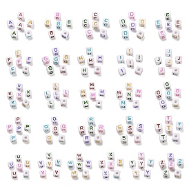 Непрозрачные акриловые бусины, Эмаль стиле, куб с письмом