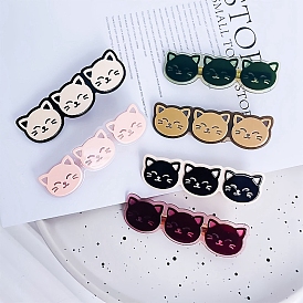 Cute Cat Cellulose Acetate(Resin) Alligator Hair Clips, with Alloy Clips, for Women Girls