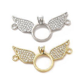Brass Micro Pave Clear Cubic Zirconia Connector Charms, Ring Lins with Wing