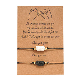 Bracelets faits à la main de style bohème avec pierre de lave et breloque carte pour couples et amis