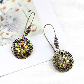 Boho Chic Metal Cutout Sunflower Earrings with Colorful Detail