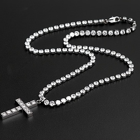 Кулон-крест из нержавеющей стали со стразами 4мм теннисная цепочка