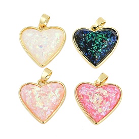 Rack Plating Brass Pendants, with Resin Imitation Opal, Long-Lasting Plated, Cadmium Free & Lead Free, Real 18K Gold Plated, Heart