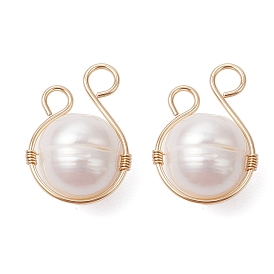 Подвески из натурального пресноводного жемчуга в виде картофеля, обмотанного медной проволокой