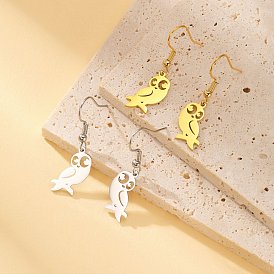 304 Stainless Steel Dangle Earring, Owl, for Women