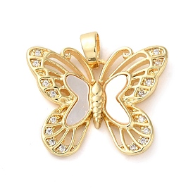 Brass Micro Pave Clear Cubic Zirconia with Acrylic Pendants, Butterfly Charms