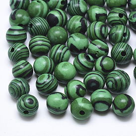 Perles synthétiques malachite, la moitié foré, ronde