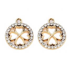 Подвески со стразами из сплава с УФ-покрытием, плоские круглые подвески в виде клевера