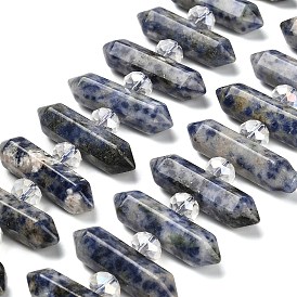 Natural Blue Spot Jasper Double Terminated Point Beads Strands, with Glass Beads, Faceted Bullet