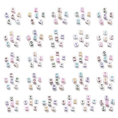 Непрозрачные акриловые бусины, Эмаль стиле, куб с письмом