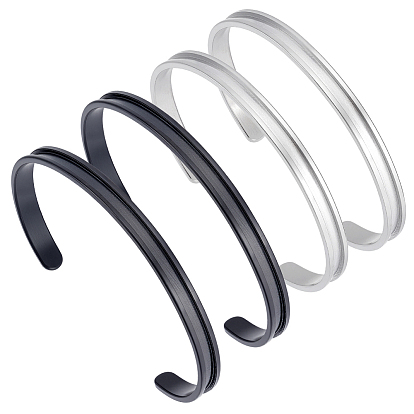 4 шт. 2 цвета c-образные 201 нержавеющая сталь рифленые манжетные браслеты, для гальваники своими руками, инкрустация кожей, изготовление браслета из глины со стразами