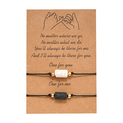 Boho Style Handmade Bracelets with Lava Stone and Card Charm for Couples and Friends