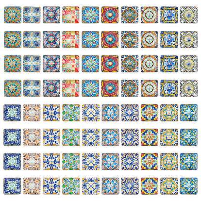 4 сумки стеклянные кабошоны, площадь с цветочным узором