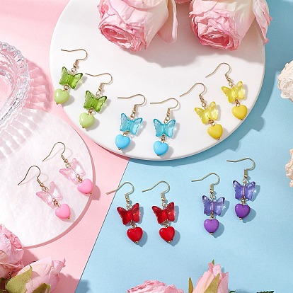 Акриловые серьги-подвески «бабочка с сердцем», с 304 из нержавеющей стали серьги крюков, золотые