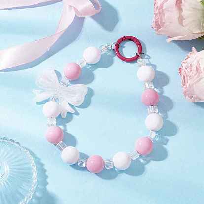 Подвесные украшения из акриловых бантов и стеклянных круглых бусин, с литыми пружинными кольцами