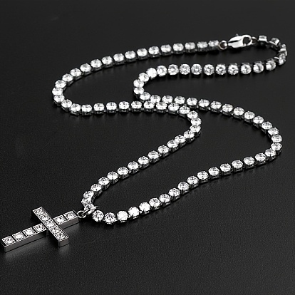 Кулон-крест из нержавеющей стали со стразами 4мм теннисная цепочка