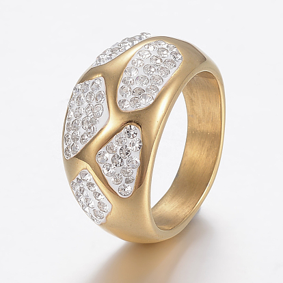 Ion Plating(IP) 304 Stainless Steel Finger Rings, Wide Band Rings, with Polymer Clay Rhinestones