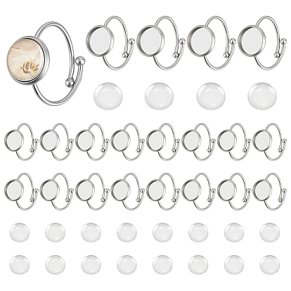 Наборы для самостоятельного изготовления круглых колец на палец, включая 304 регулируемые кольца из нержавеющей стали, Кабошоны из стекла