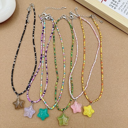 Подвеска в виде звезды из смолы, ожерелья из стеклянных бусин для женщин