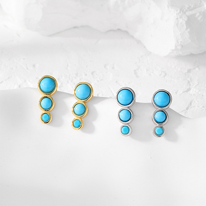 S925 Sterling Silver Synthetic Turquoise Flat Round Stud Earrings