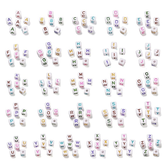 Непрозрачные акриловые бусины, Эмаль стиле, куб с письмом