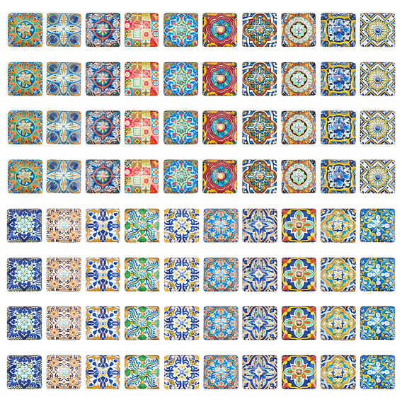 4 сумки стеклянные кабошоны, площадь с цветочным узором