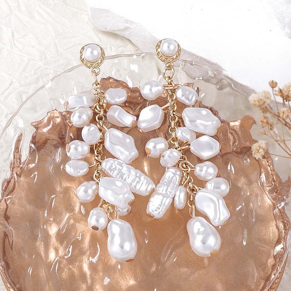 Серьги-гвоздики из цинкового сплава Nuggets, с пластиковой жемчужины, золотые